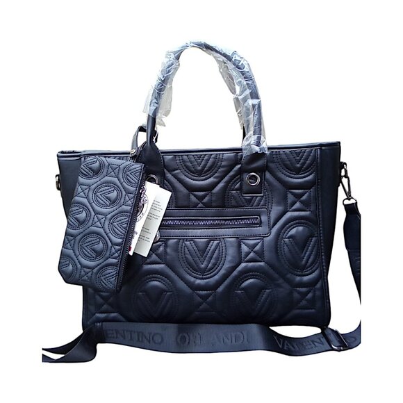 Valentino Orlandi NEW Black Quilted Vegan Leather 3 Compartment Tote & Pouch - Picture 2 of 10